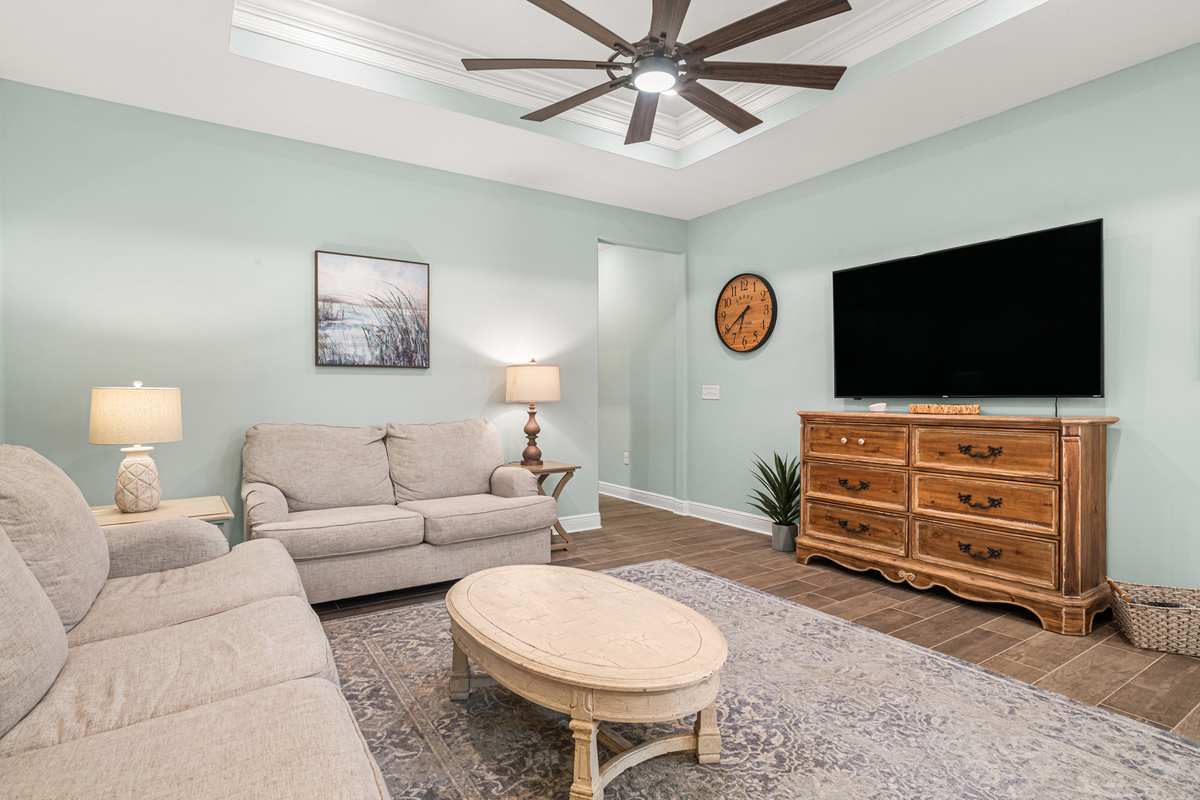Open concept living and dining room.