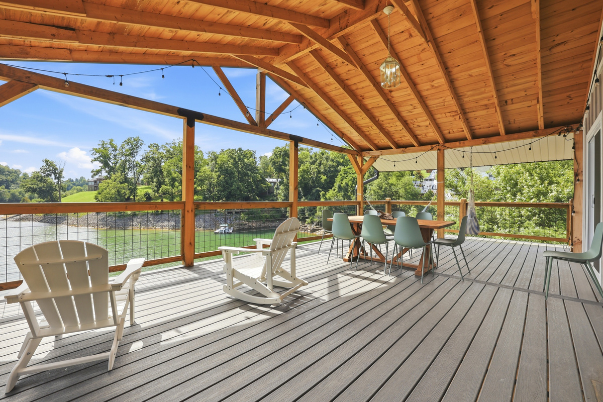 Main level outdoor space with outdoor seating and hammocks
