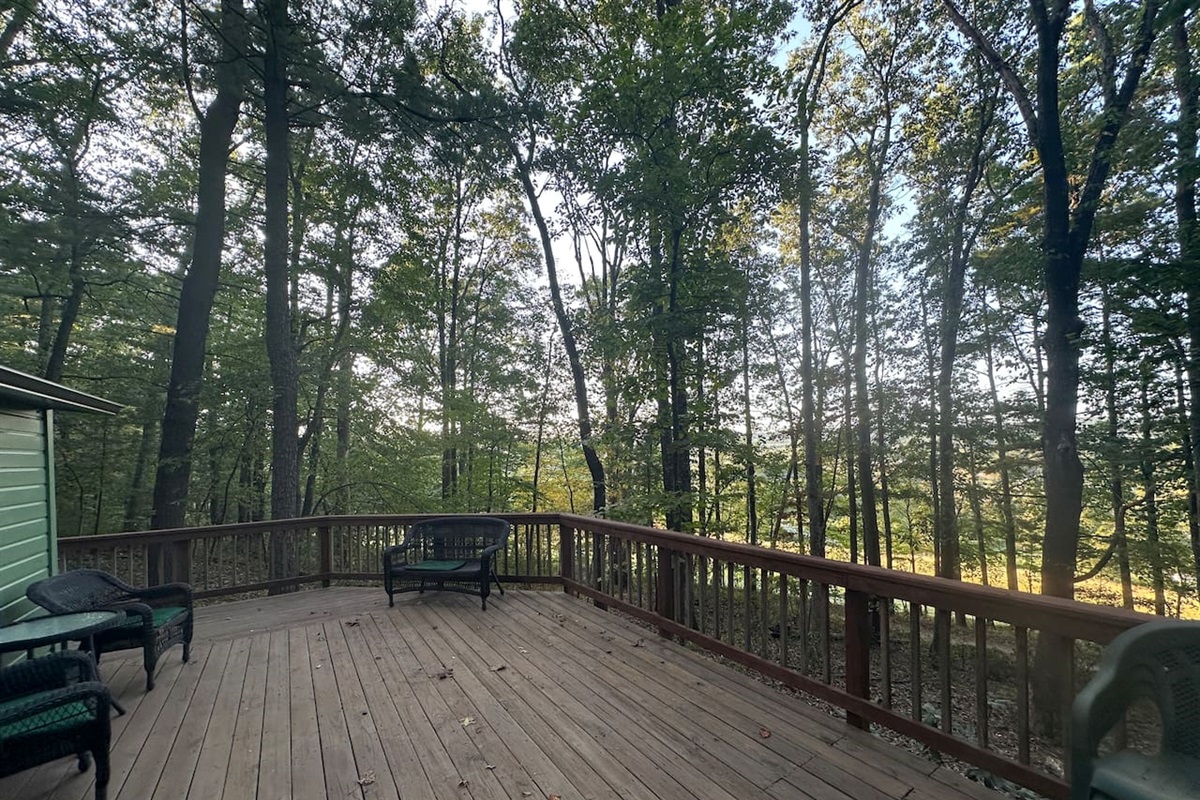 Your glamping escape awaits! Unwind on the wraparound deck with your morning coffee or evening wine, surrounded by nature. Enjoy a cozy evening by the gas fire pit or grill dinner under the stars—luxury meets the great outdoors.