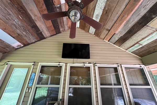 Watch the game under starlight on the back patio