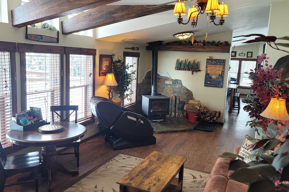 Relax in the Massage chair next to a roaring fire or play games with the family!  This sofa has 2 recliners built in!