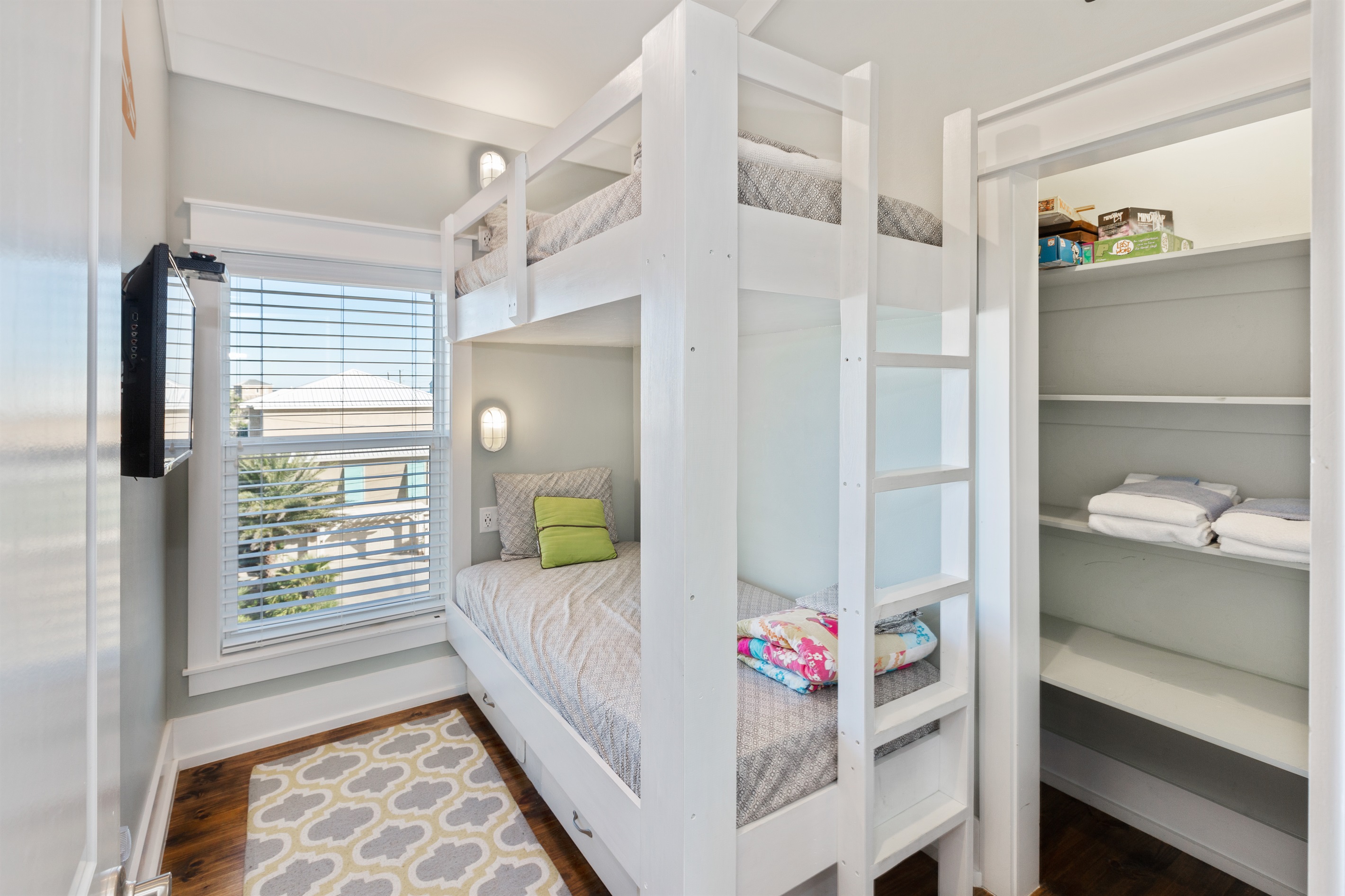 This fun, beachy, kid-friendly bunk room on the 3rd floor is the perfect space for your kids to enjoy a "sleepover" with their friends, siblings or cousins in a space they can call their own.