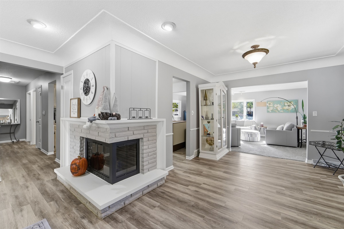 Cozy candlelit fireplace creates the feeling of being in your home away from home.