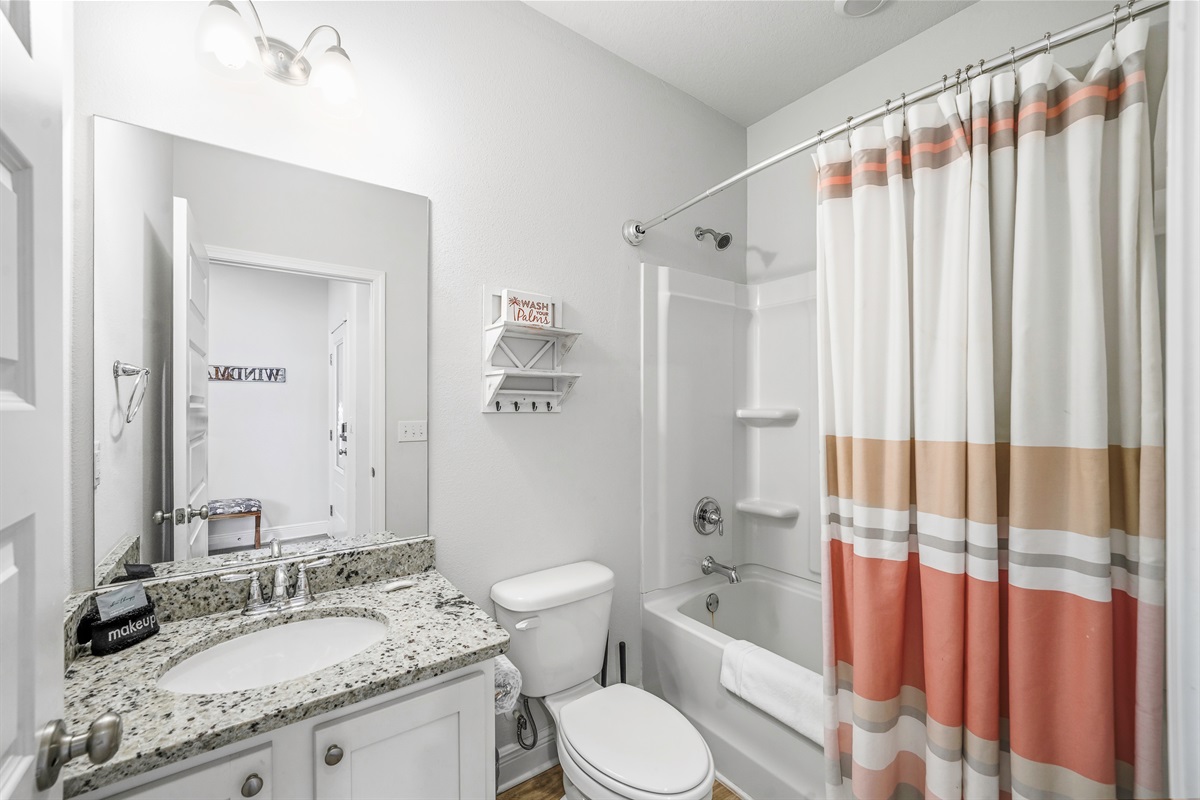 Full bathroom located between bedroom 2 and bedroom 3 (Bunk room)
