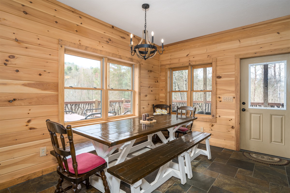 Handmade dining table and benches.