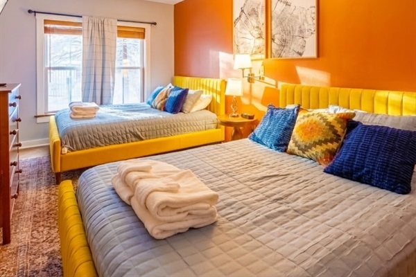 Unwind and enjoy your favorite shows on the smart TV in this Luxurious bedroom