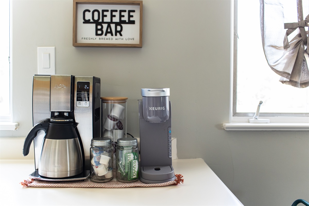 We love coffee!  For tea lovers, we provide green tea and a kettle.