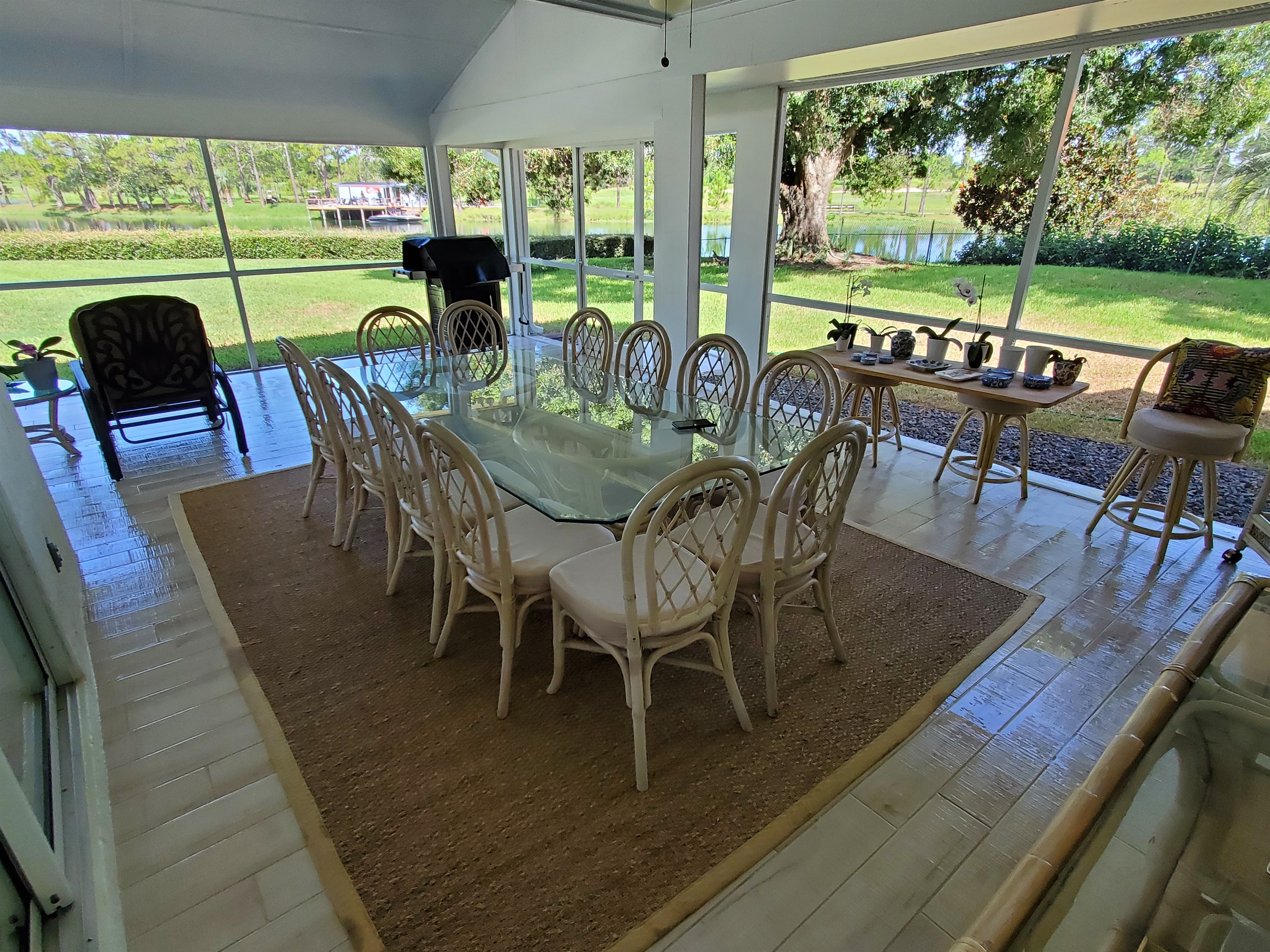 Outdoor dining area that seats 12 comfortably.