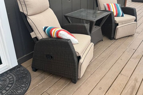 Side porch sunset viewing recliners