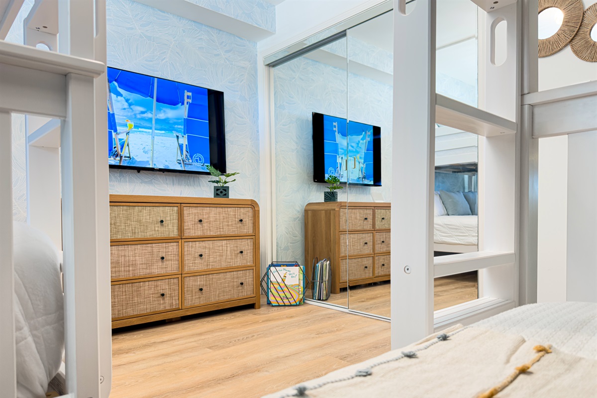 The kids can stream their favorite morning shows right from bed. The large smart TV is perfectly angled for everyone to see.