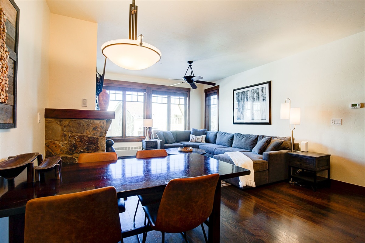 Open concept dining and living room.