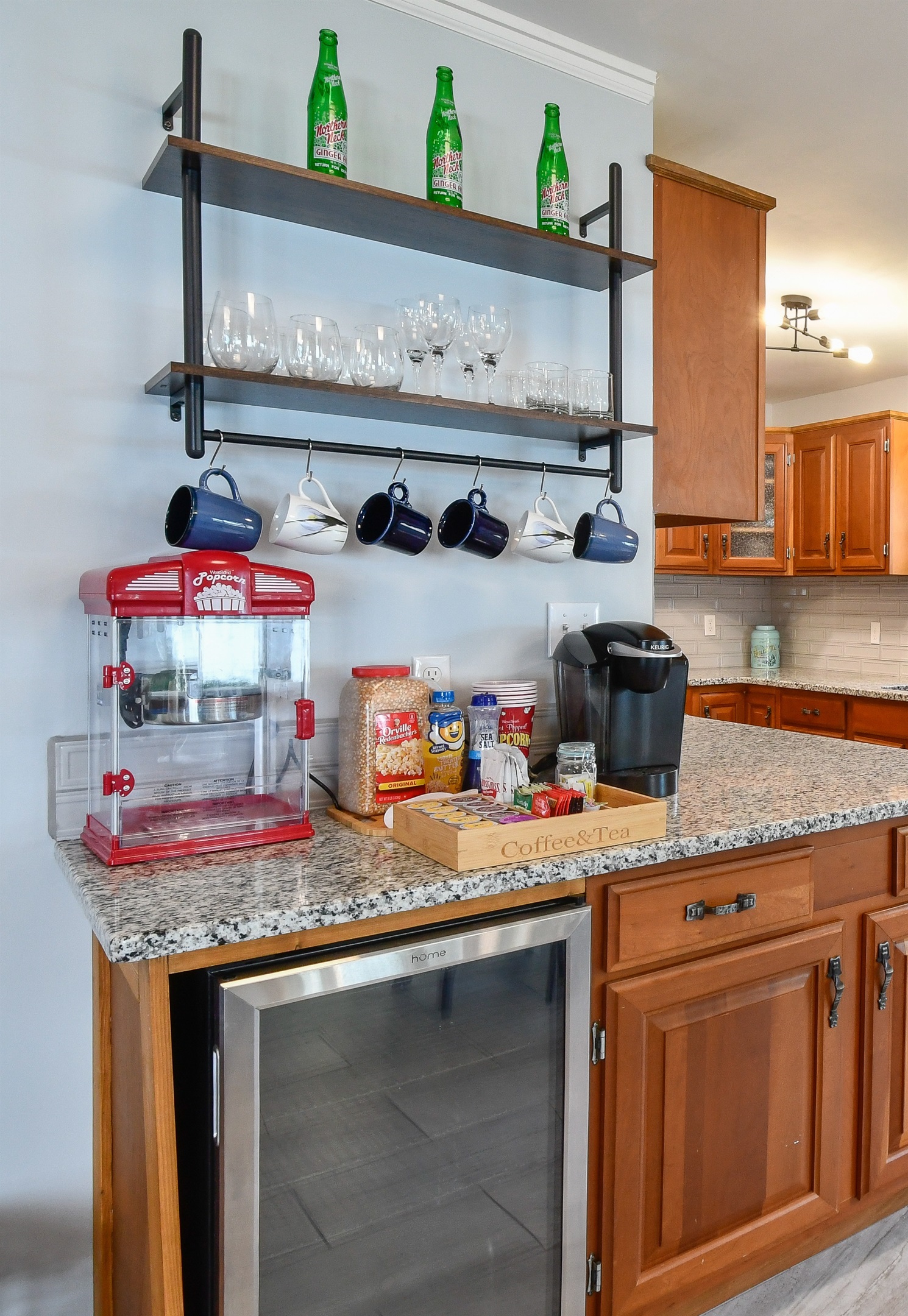 Enjoy your morning coffee or tea before embarking on your day of games or fun in the water. Don't forget the popcorn & beverage fridge for game night!