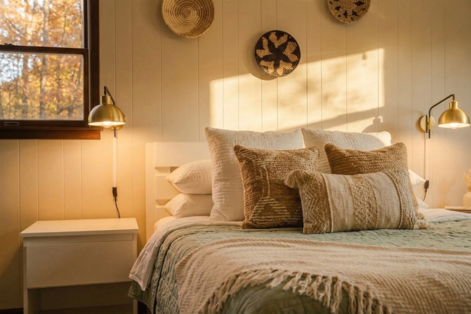 [Master bedroom] Queen bed, 40” Roku TV, USB-C charge outlets & white noise machine