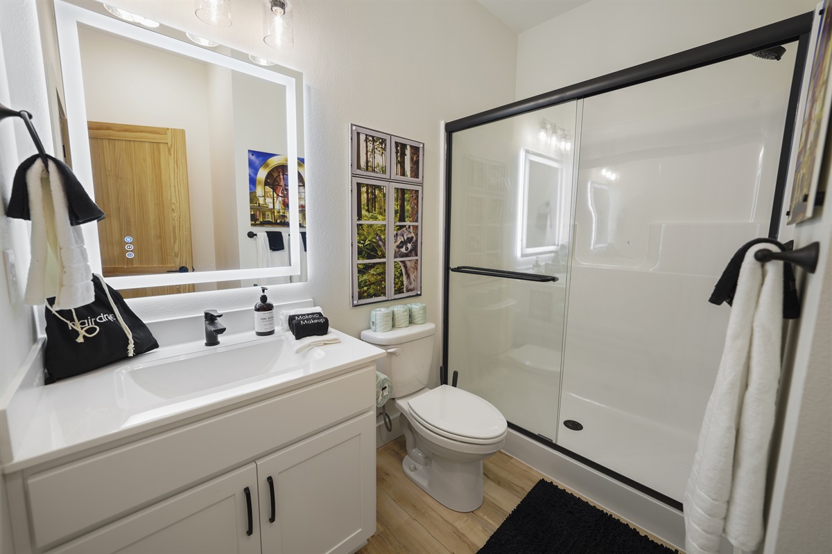 Your own private ensuite bathroom with walk-in shower and lighted LED mirror