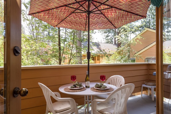 Enjoy meals on our private balcony.