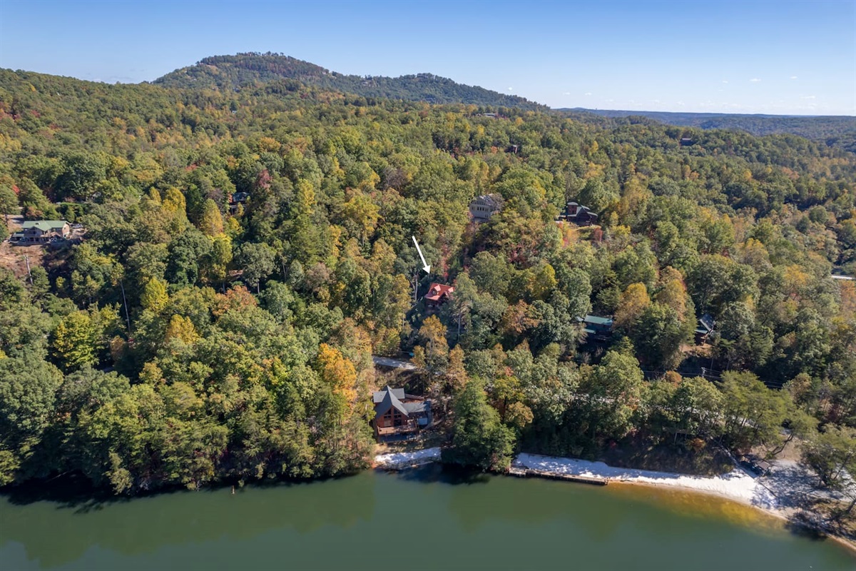 Arrow points at cabin
