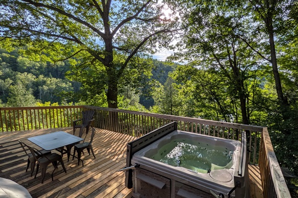 Cottage balcony with hot tub
