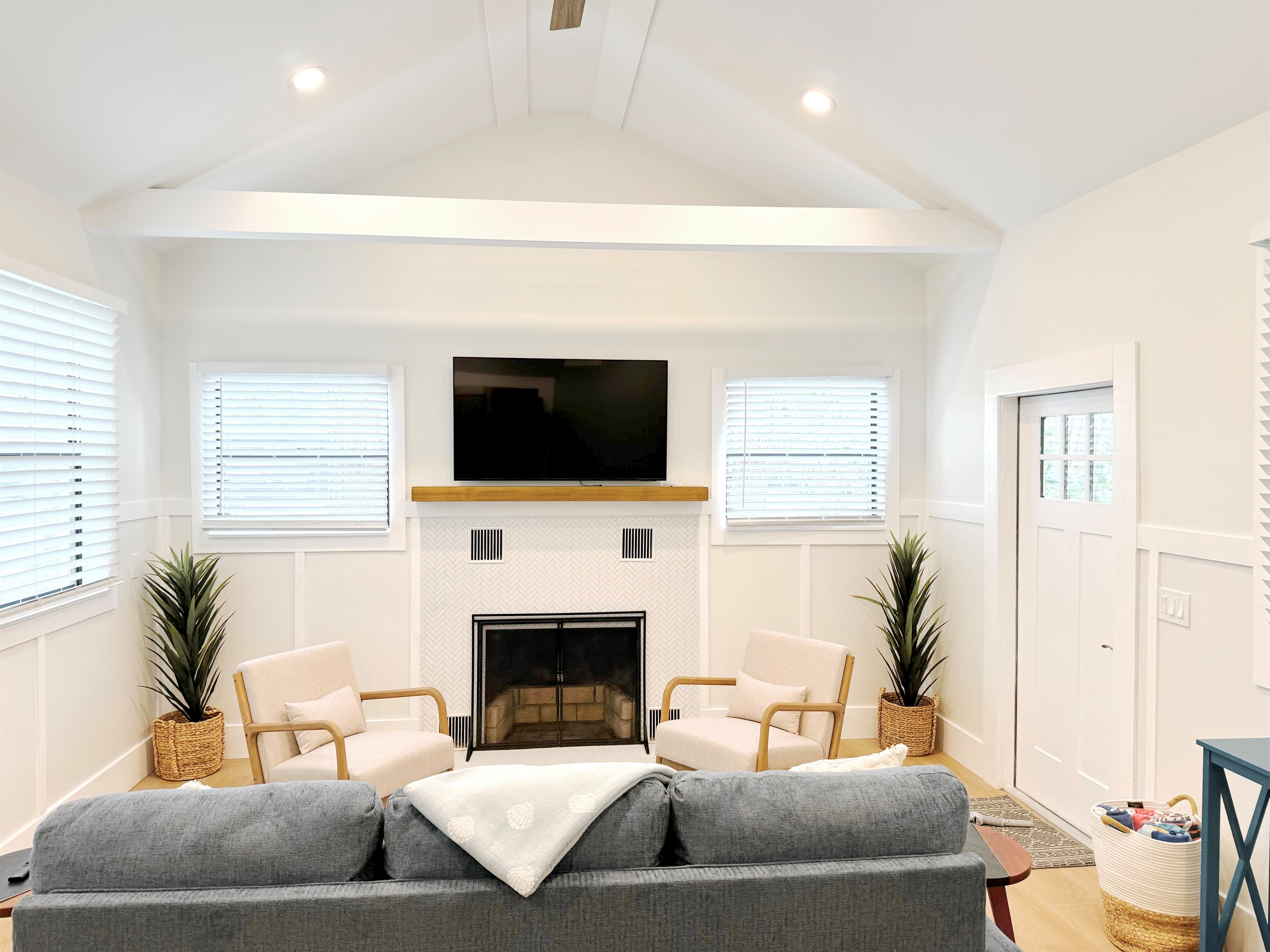 Vaulted ceilings with modern coastal feel