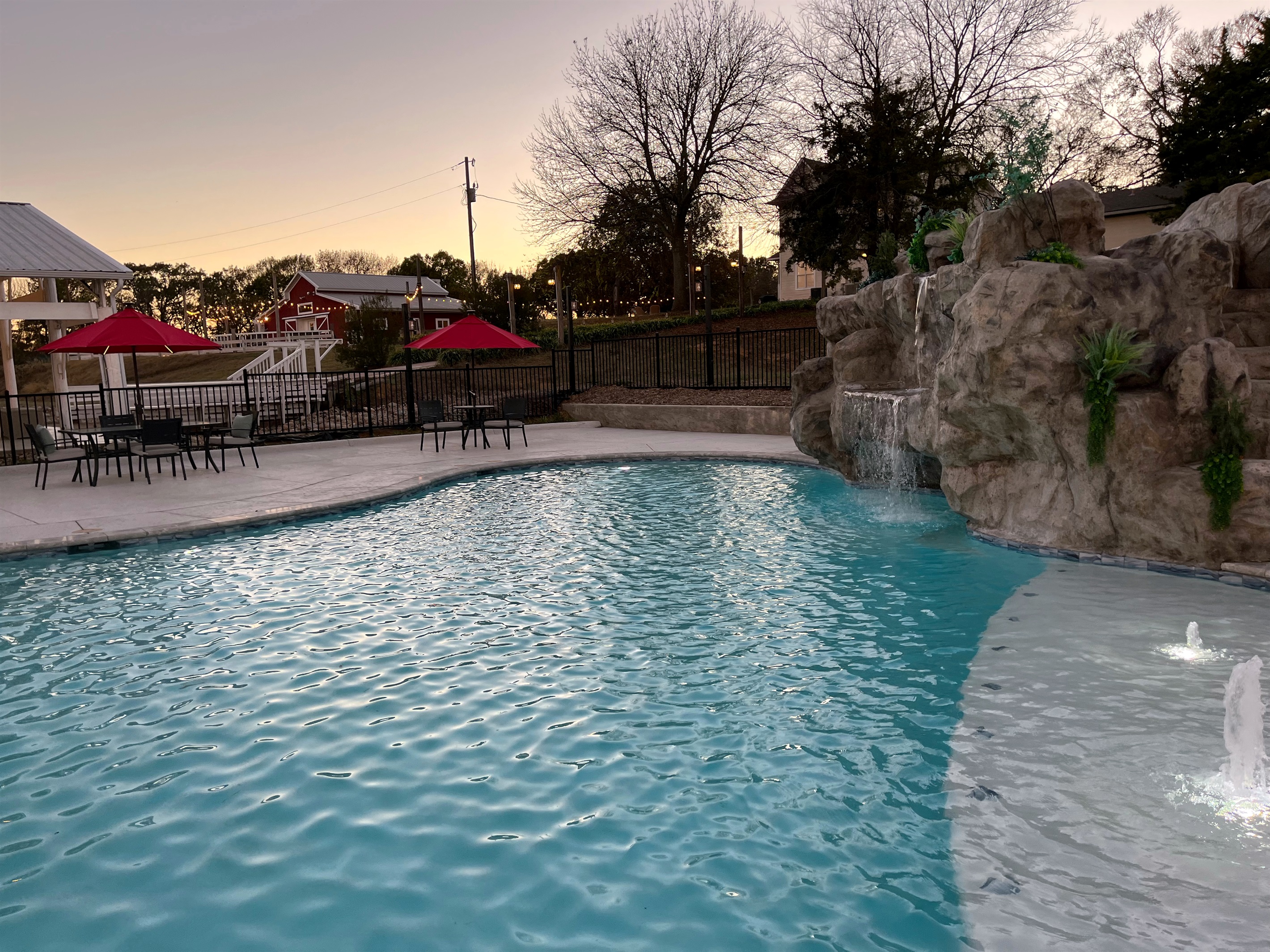 Waterfall over grotto at sunset, so peaceful