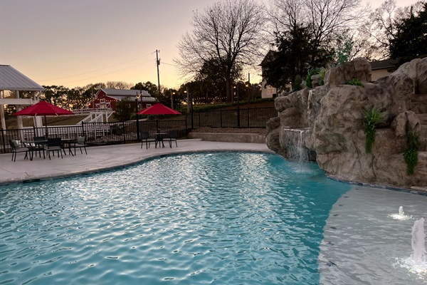 Waterfall over grotto at sunset, so peaceful