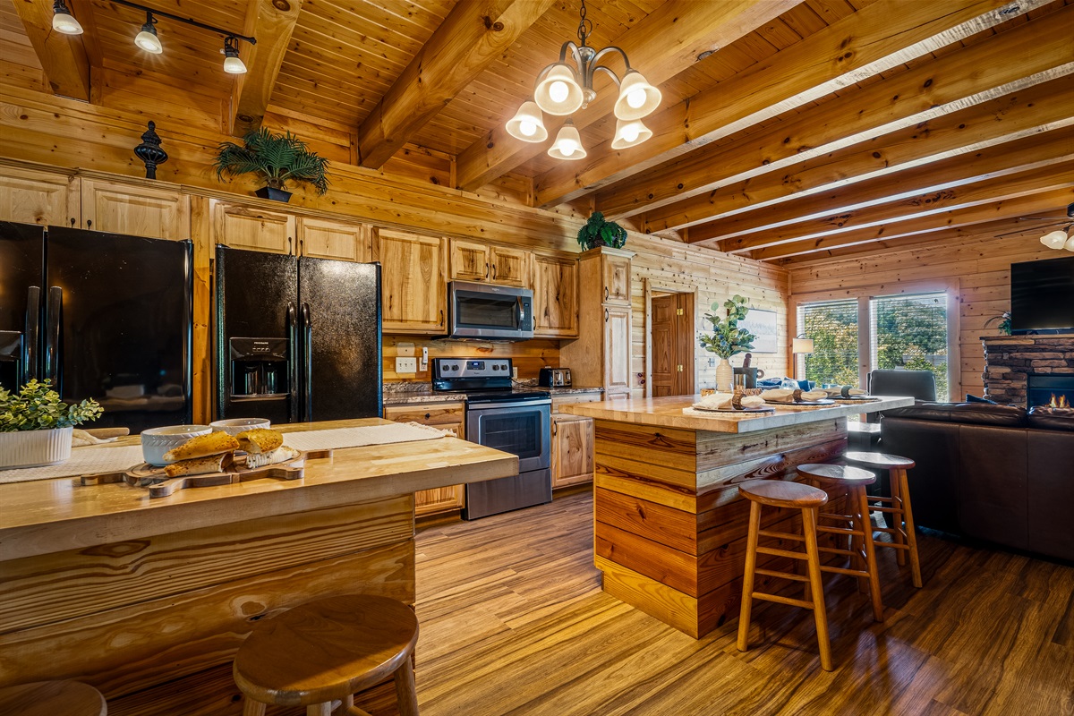 Spacious, fully equipped kitchen with modern appliances and a large island