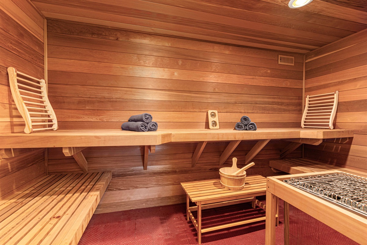 Indoor steam sauna room located downstairs. Fits 4-6 people comfortably