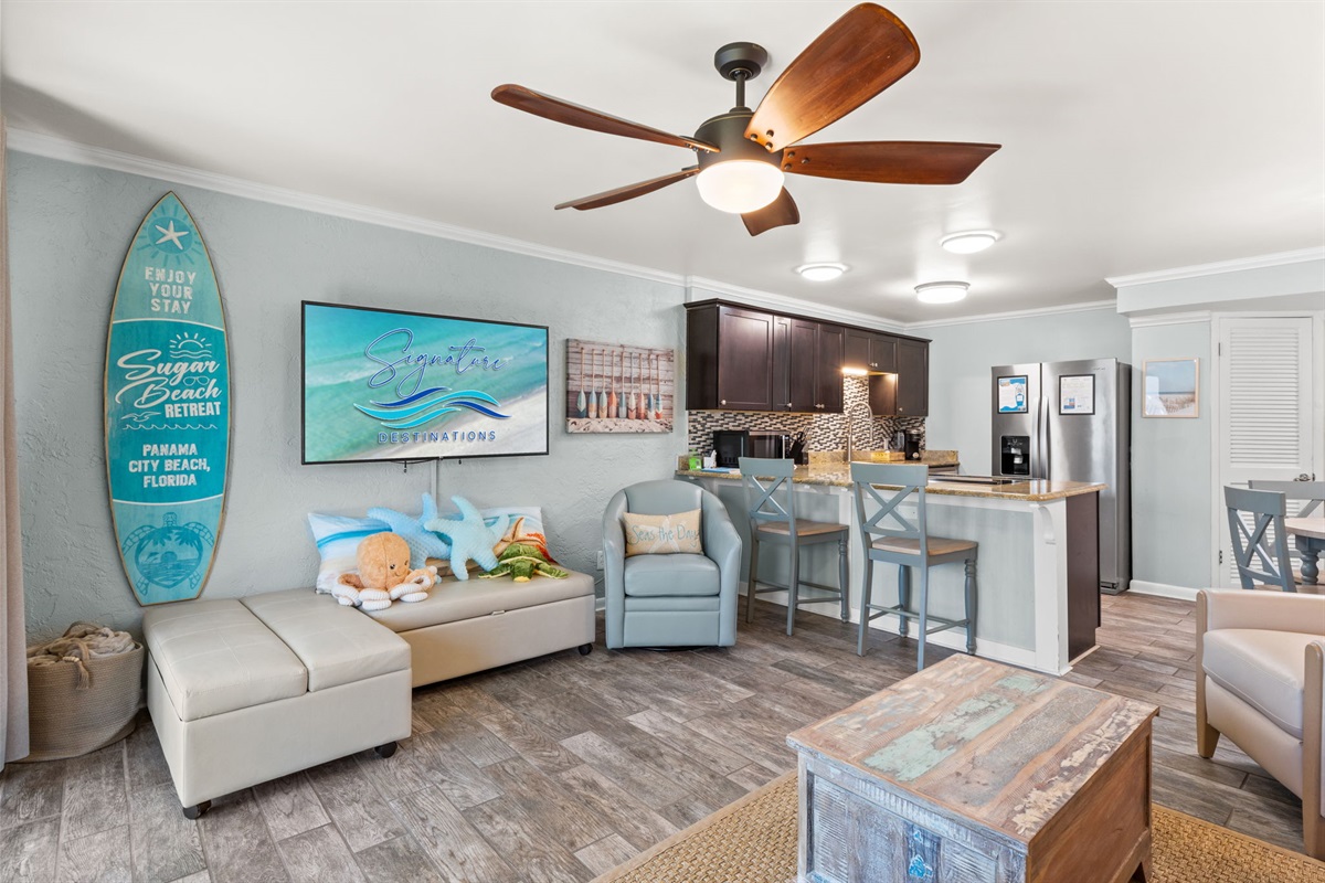 Living Room with 2 Twin Pullout Ottoman Beds