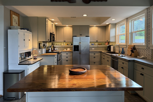 Large kitchen with plenty of gathering room.