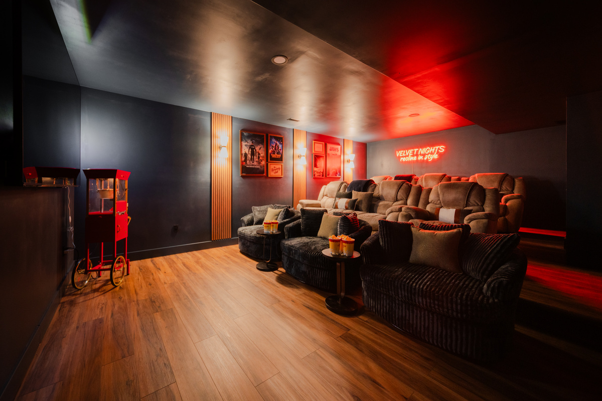 Create lasting memories with family movie nights in your private theater.