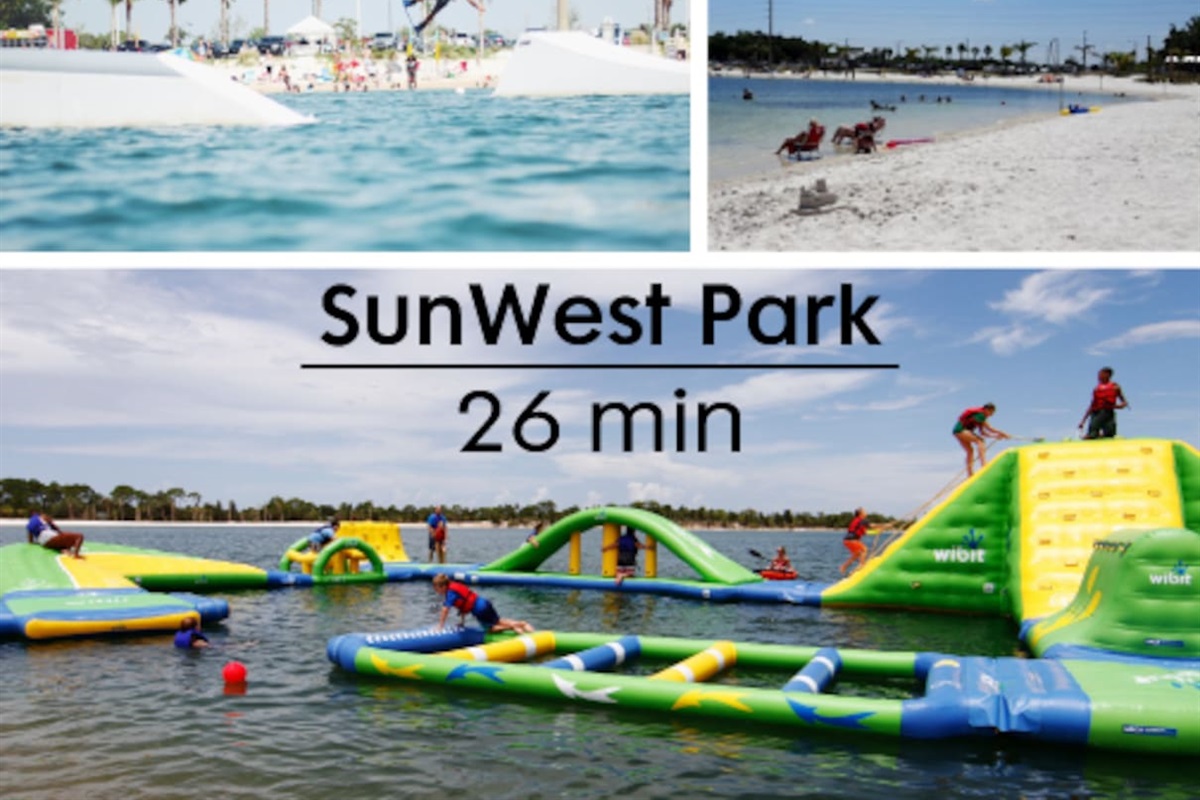 SunWest Park is a recreational waterfront facility in northwest Pasco. Gracing the shores of the 70 acre spring-fed lake you will find beautiful white sand that creates an unparalleled beach atmosphere. A 26 minute drive from Sun & Games.