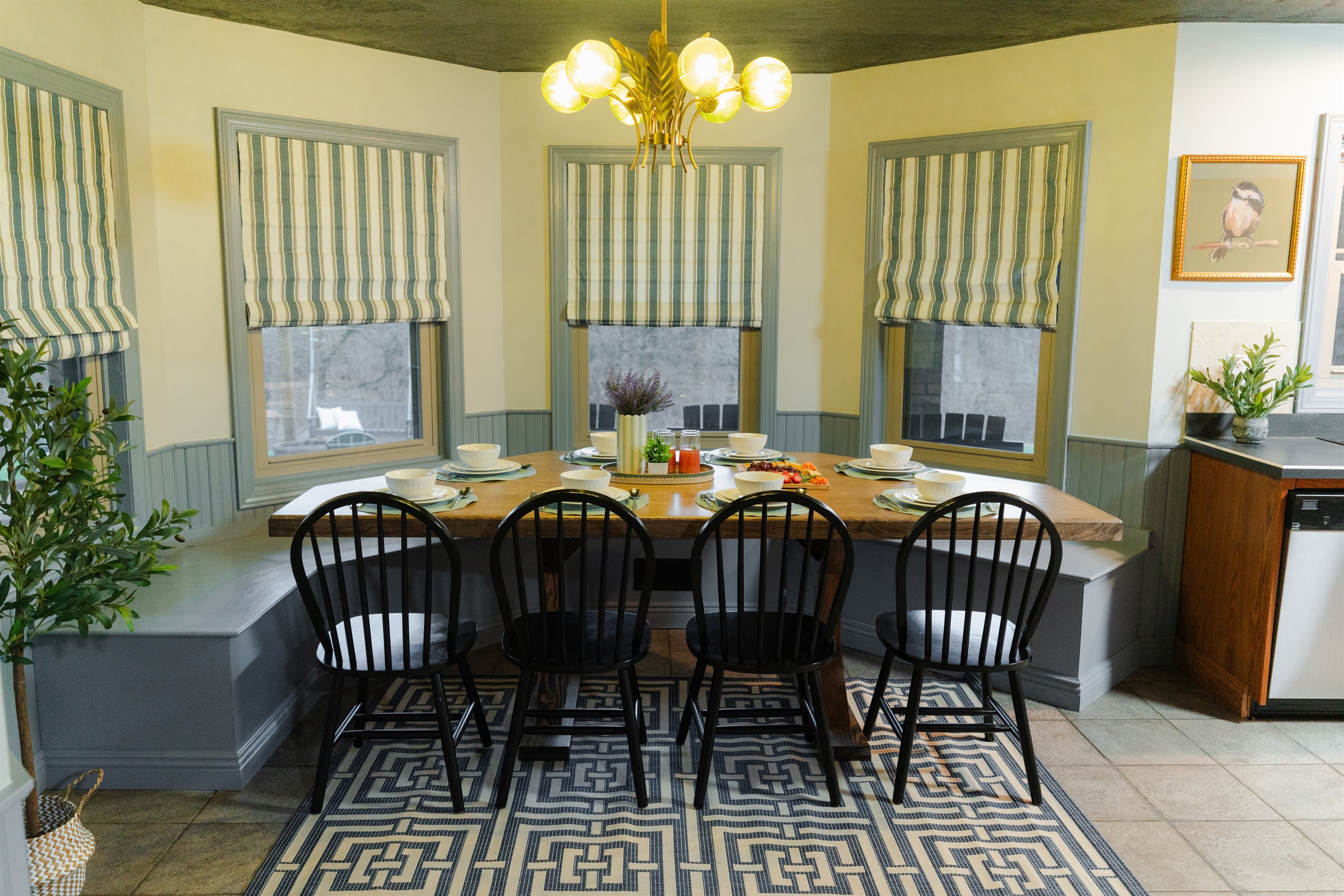 Gather around the table in this breakfast nook with seating for the whole group.