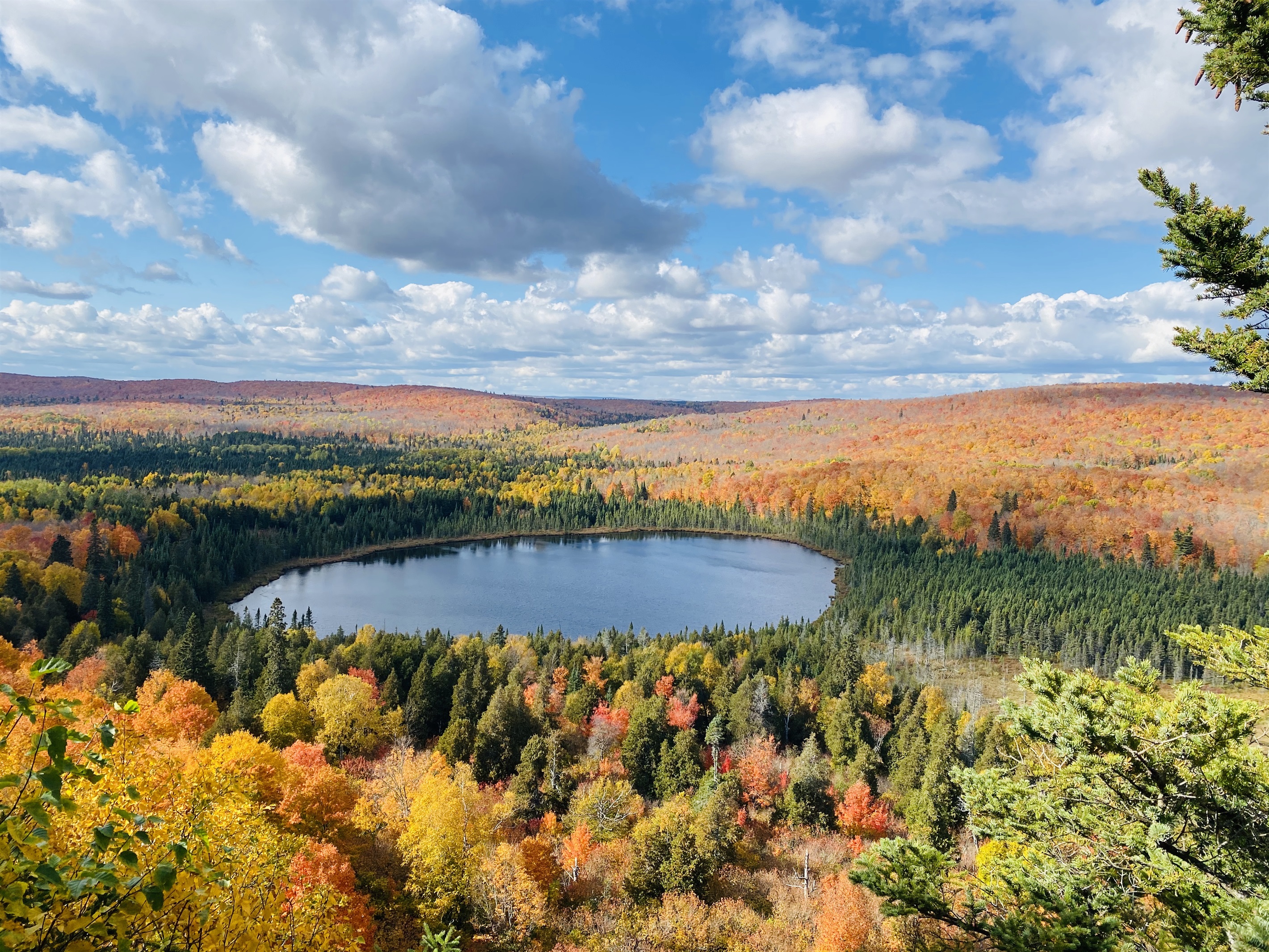 Oberg Mountain 4.8 miles away, has some of the best views especially during peak fall foliage. This moderate hike, just 1.5 hours round trip, has great views of Lake Superior. 