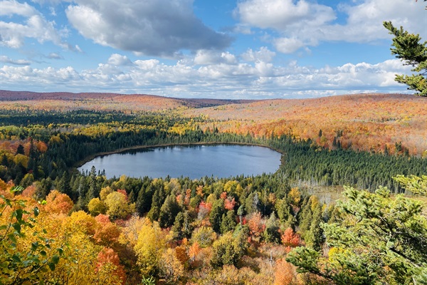 Oberg Mountain 4.8 miles away, has some of the best views especially during peak fall foliage. This moderate hike, just 1.5 hours round trip, has great views of Lake Superior. 