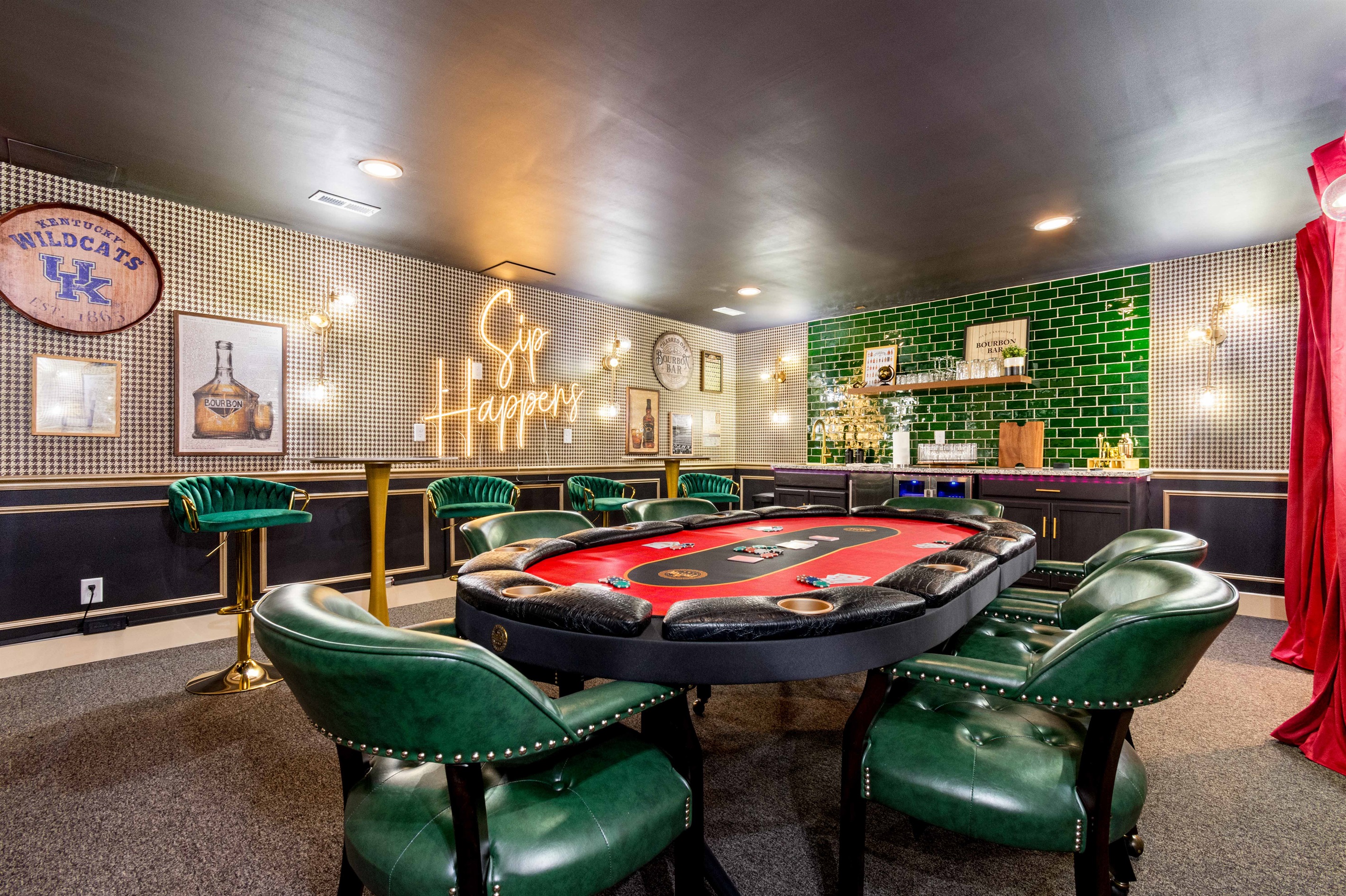 Large Triton poker table and bar area with big screen TV