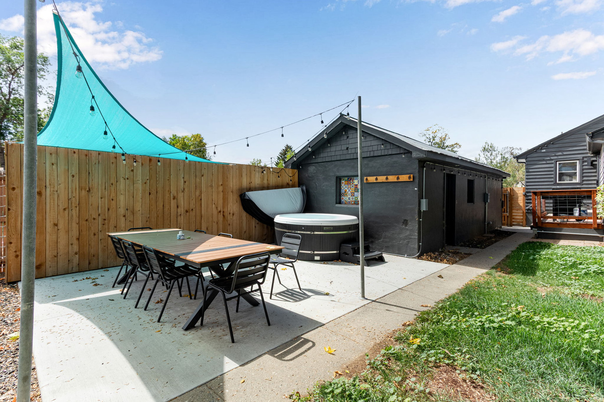 Backyard patio and hot tub