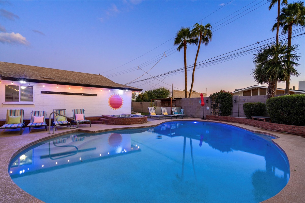 Quiet Backyard With Ambient Pool Lighting