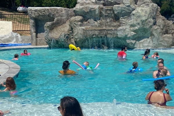 Giant pool handles a crowd. We've had groups over 25 in the pool with room for more!