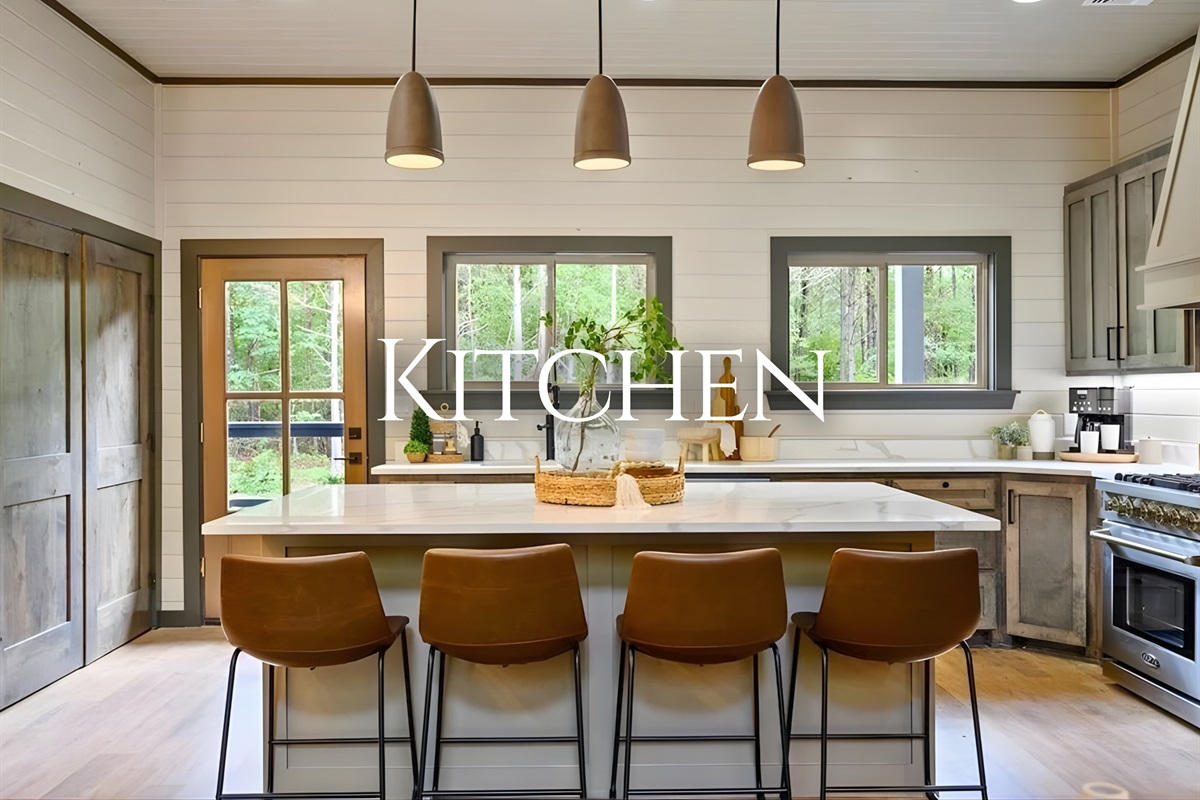 Centered around a spacious island, the kitchen is perfect for morning pancakes, afternoon snacks, or late-night chats.