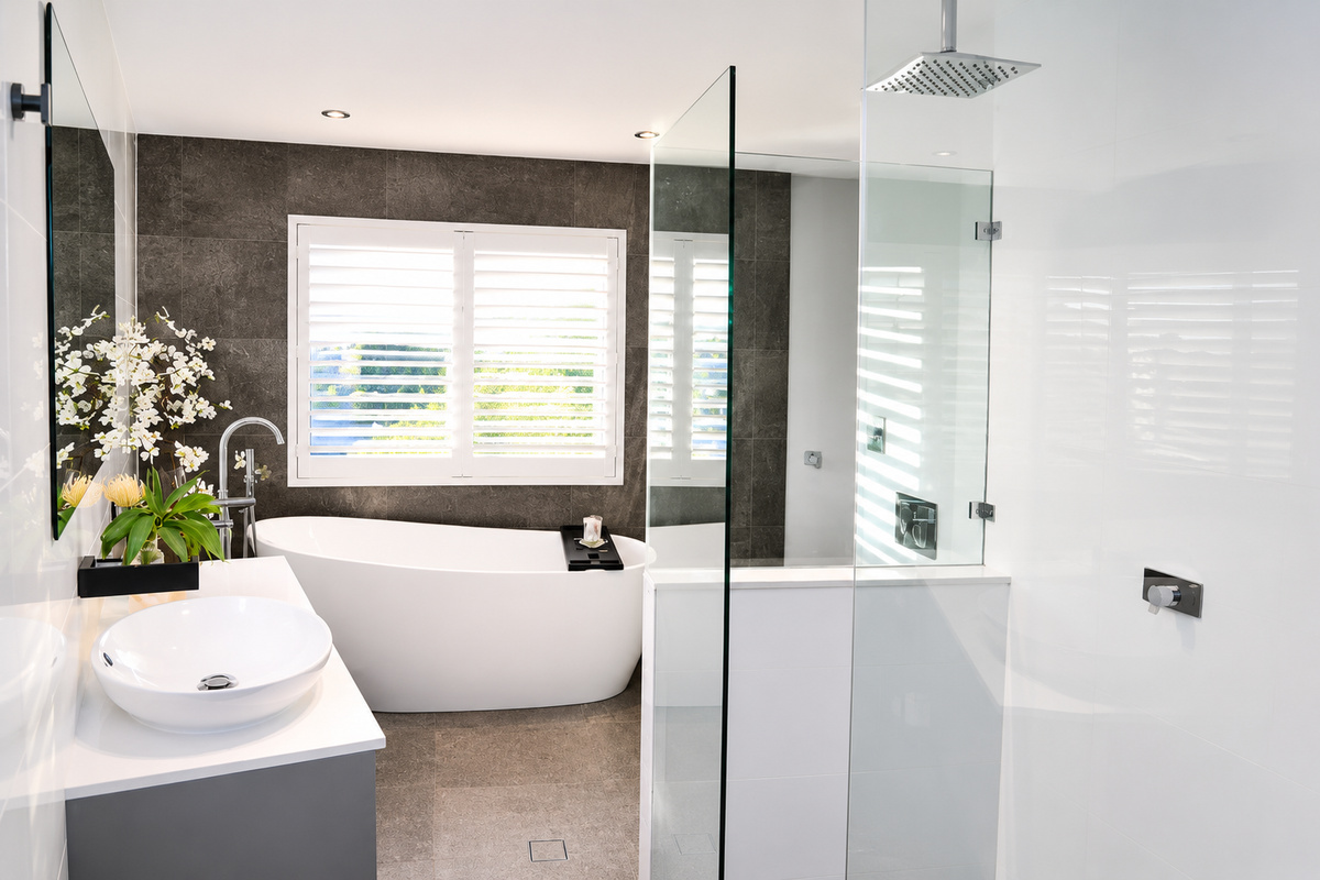 Three bathrooms add valuable convenience to Sant’s Beach Retreat, especially with bedrooms spread across the home’s split-level layout.
