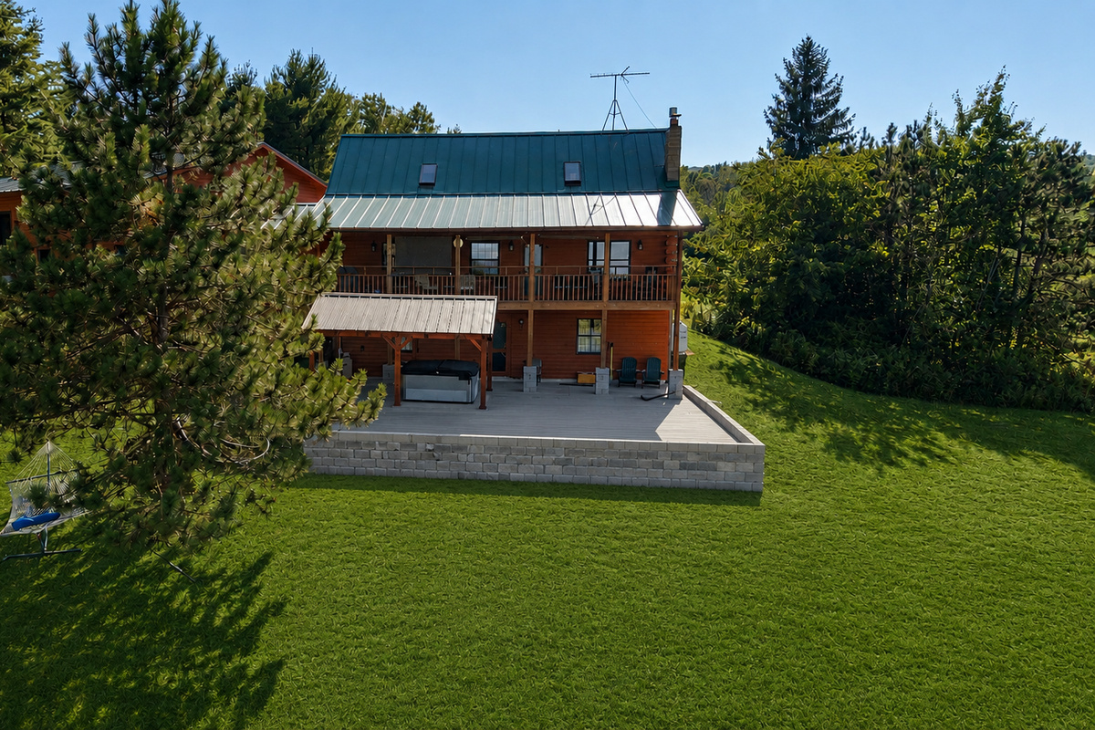 Rear deck viewed across the lawn