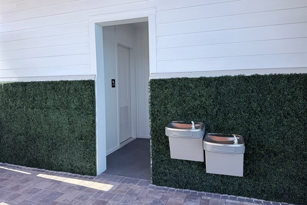 Bathroom facilities are available in the pool area