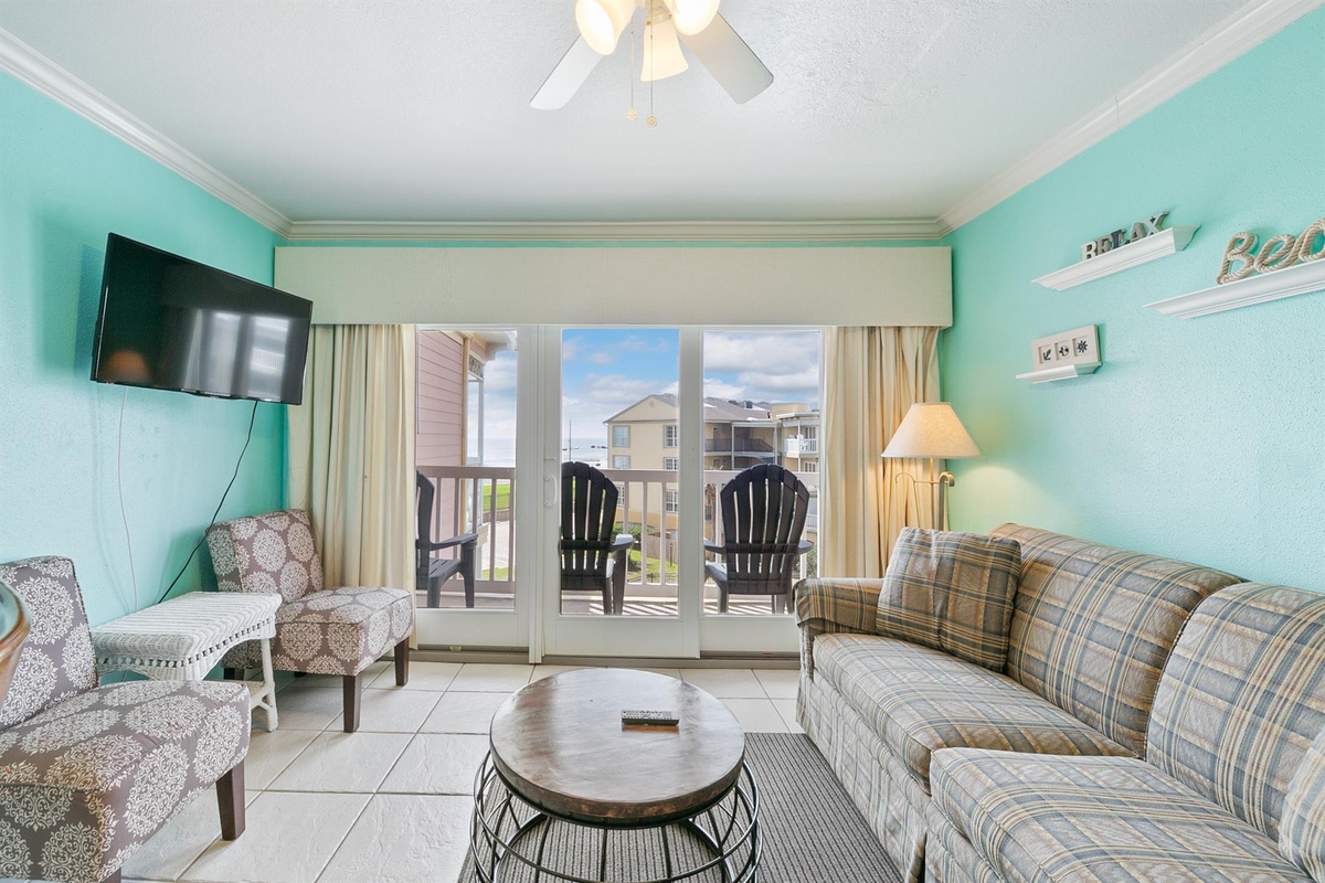 Looking out to the balcony
