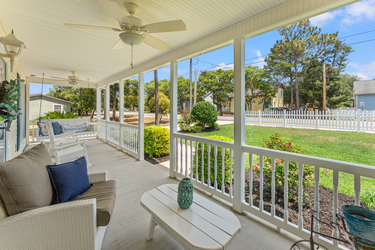 Shaded front porch and plenty of seating
