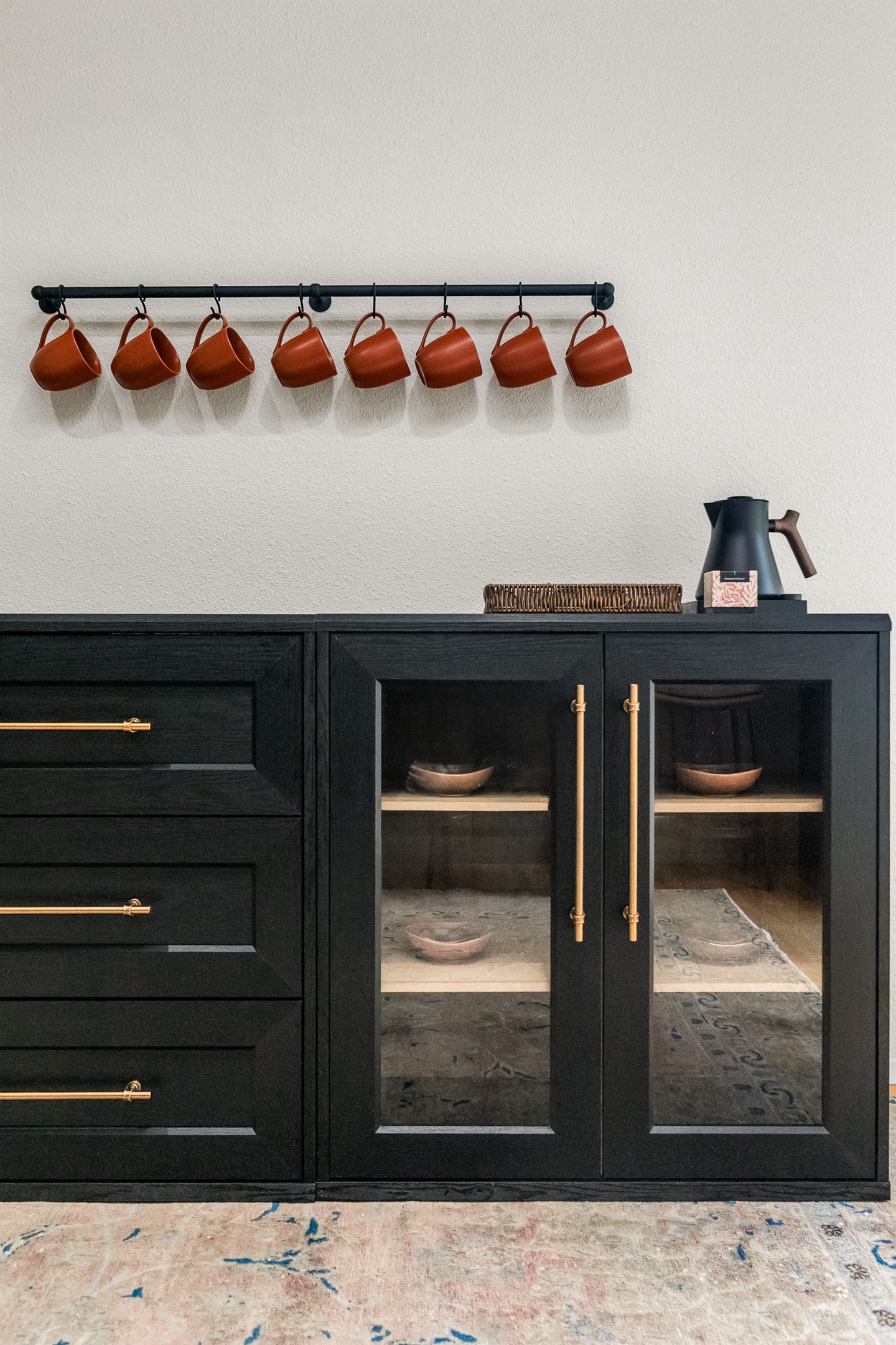 A coffee and tea bar features high-end Fellow kettle, brewer, and grinder with local gourmet coffee and Smith's tea provided