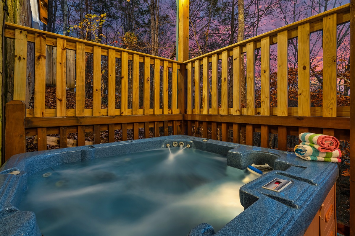 Our hot tub is refilled and cleaned before every check in