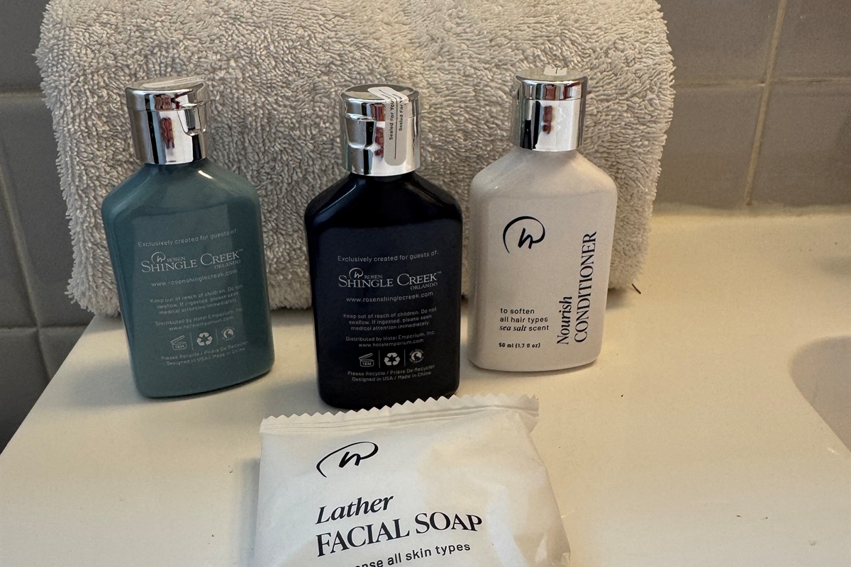 Expect the best! We provide shampoo, conditioner and body lotion as well as face soap, bath soap and hand soap. You will be clean!!’ 