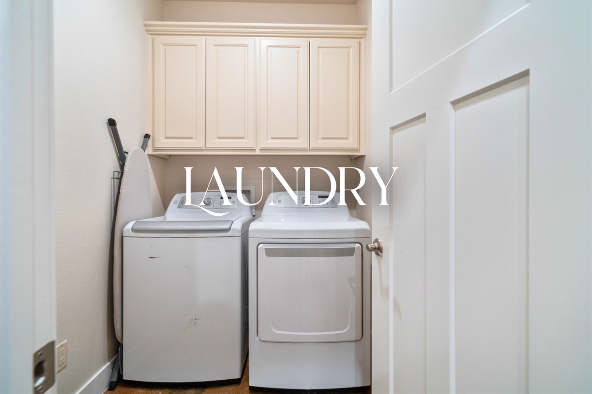The convenient laundry room makes longer stays easy and stress-free, so you can pack light and settle in.