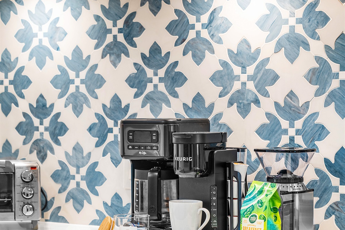 Start your day right! Enjoy a freshly brewed cup of coffee from our dedicated coffee station, complete with a Keurig and a selection of pods.