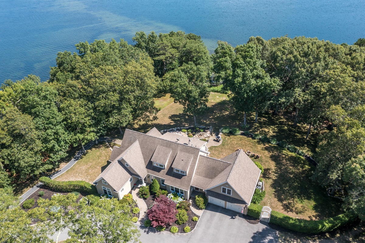 An overhead look at your private lakeside retreat—nature, comfort, and connection all in one place.”