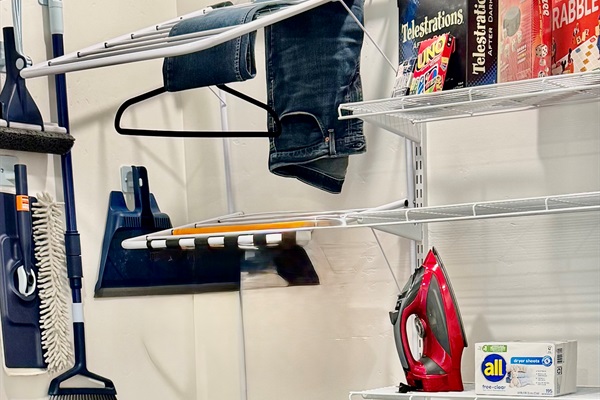Extra large washer / dryer, cleaning supplies and drying rack